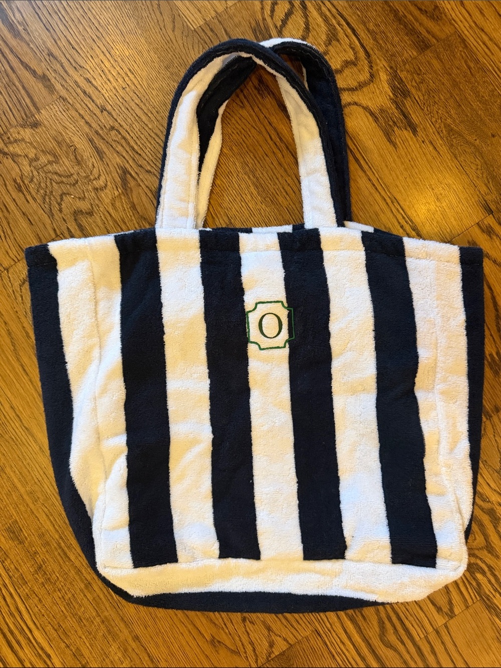 Mark and Graham new w/out tag Striped Navy & White Tote Bag w Green O Monogram